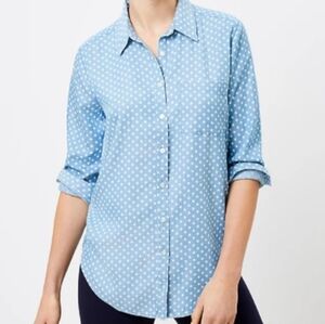 NEW Ann Taylor Loft Blue Chambray White Dot Top M
